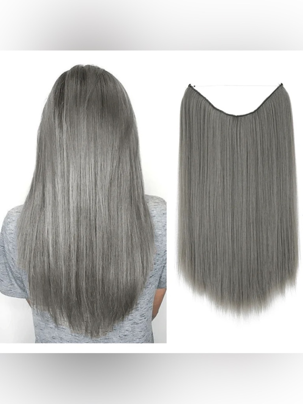 NWT That Hair Halo‎ Extensions Dark Gray 24” Set L33